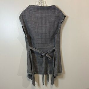 Calvin Tran Black and White Houndstooth Wool Top with Waist Tie